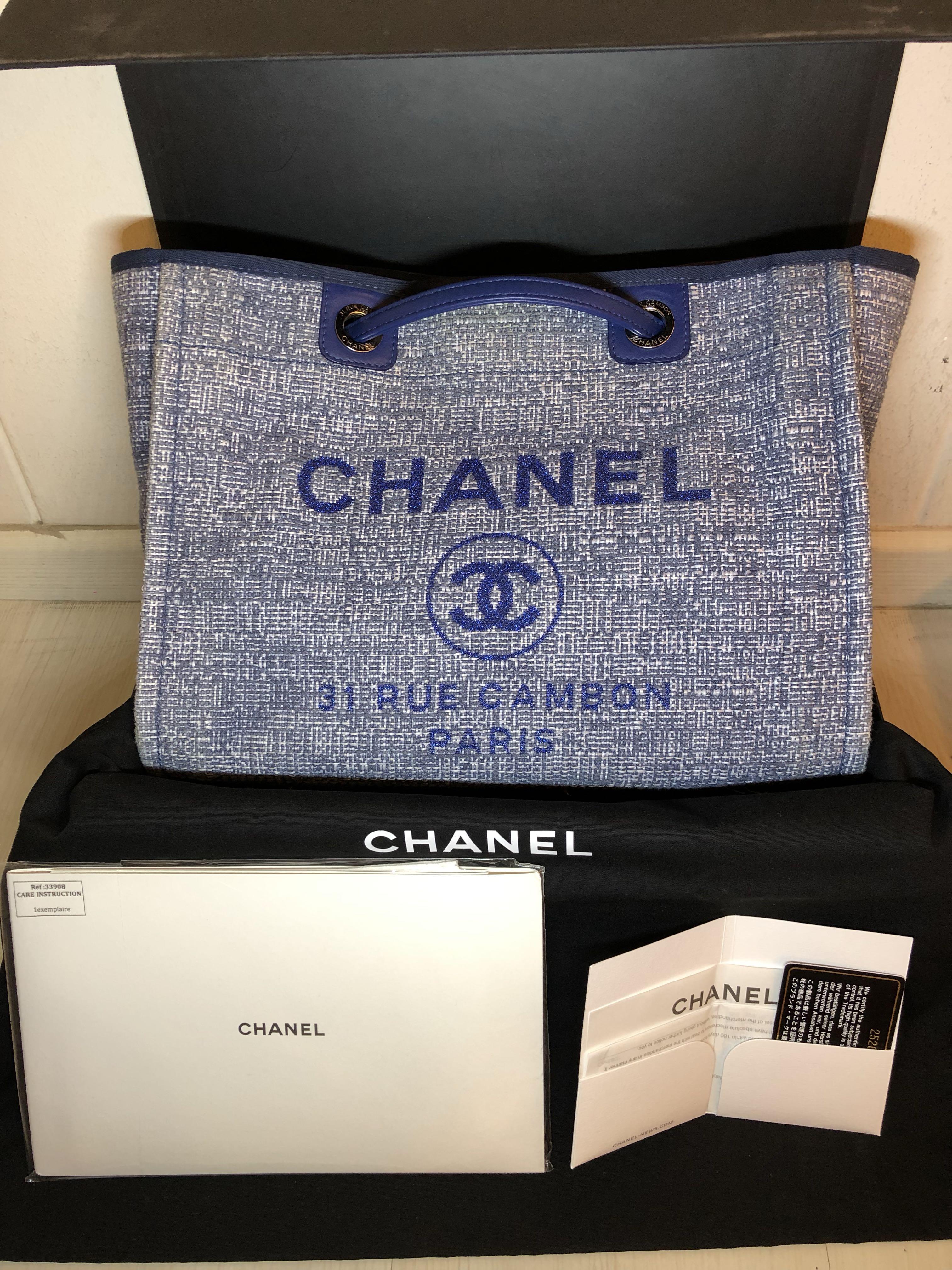 CHANEL Deauville Tote Medium “Blue Glitter”, Luxury, Bags & Wallets on  Carousell
