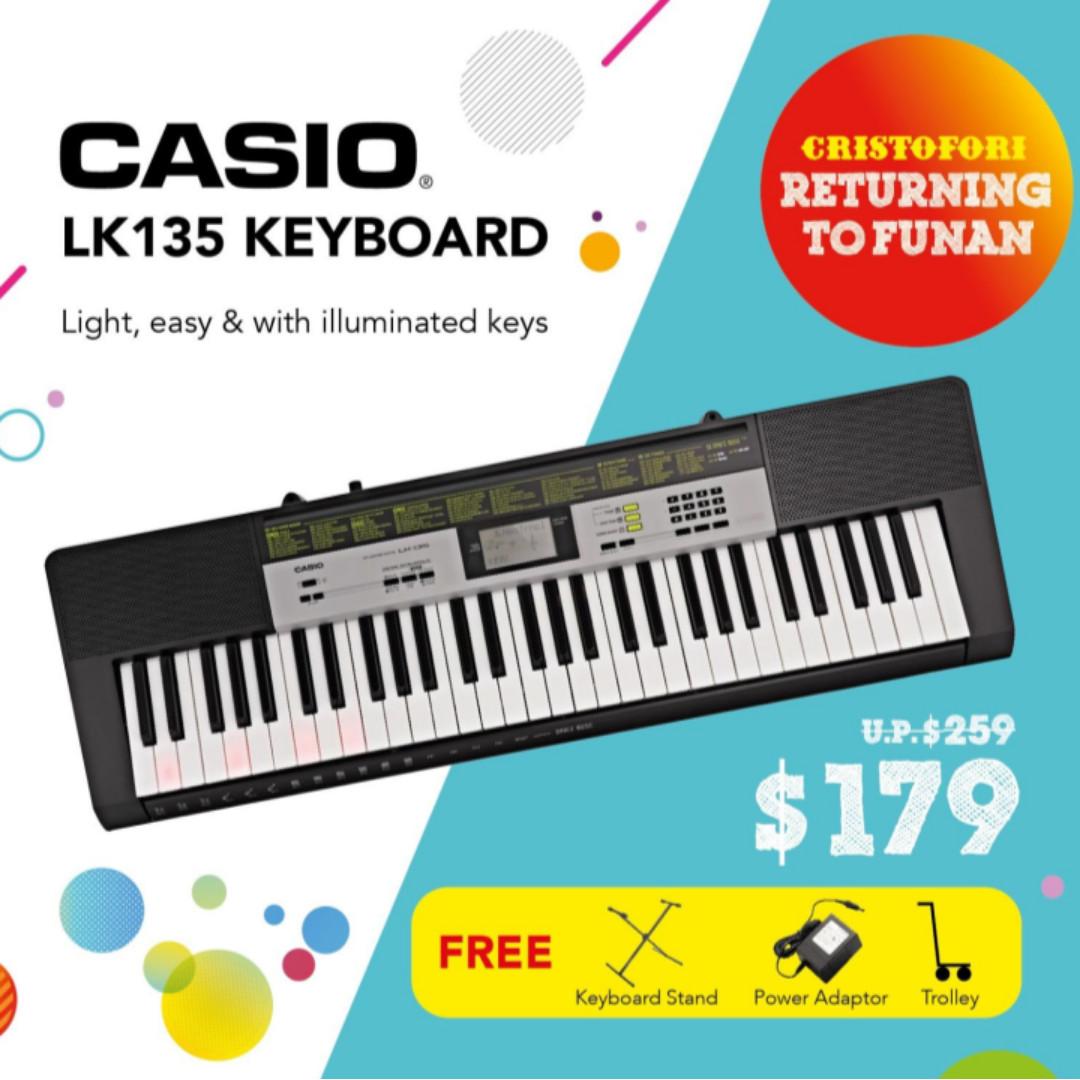 Digital Keyboard CASIO LK 135 61 keys lighting electronic keyboard Portable Lightweight Optional AA batteries power LK135