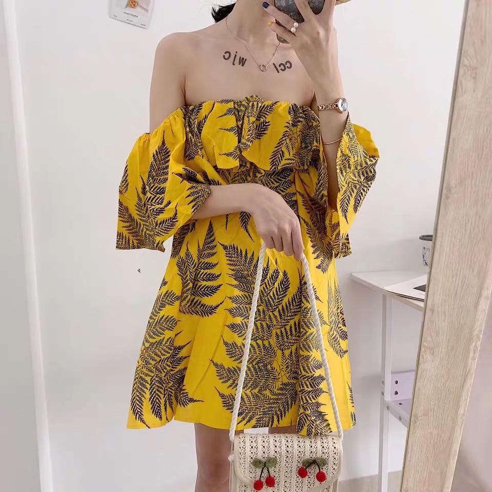 yellow off the shoulder summer dress