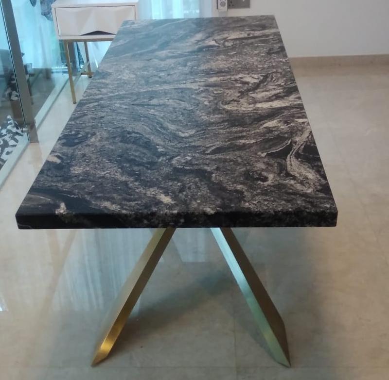 Granite Top And Gold Stainless Steel Dining Table Legs