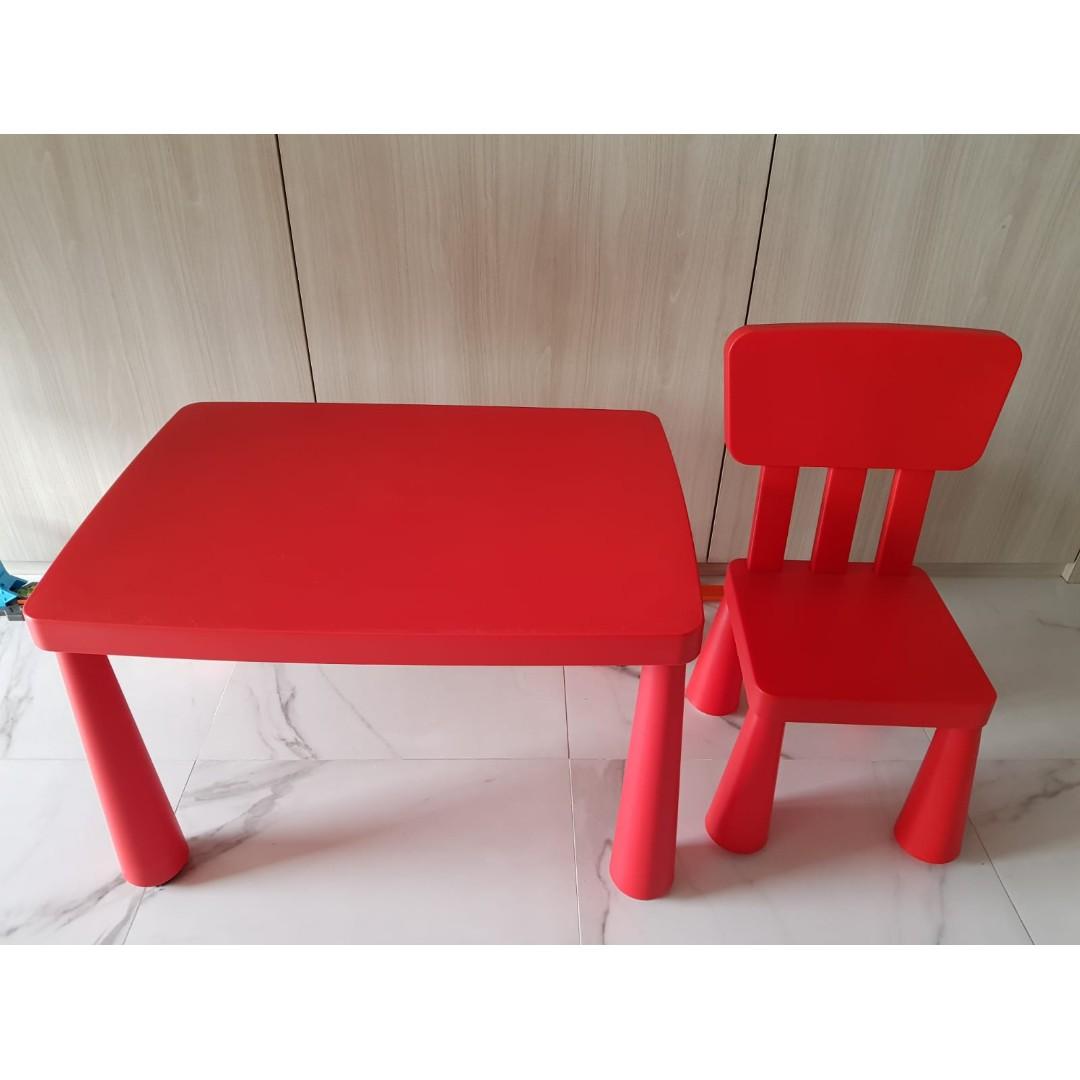 ikea mammut children s table and chair red furniture tables chairs on carousell