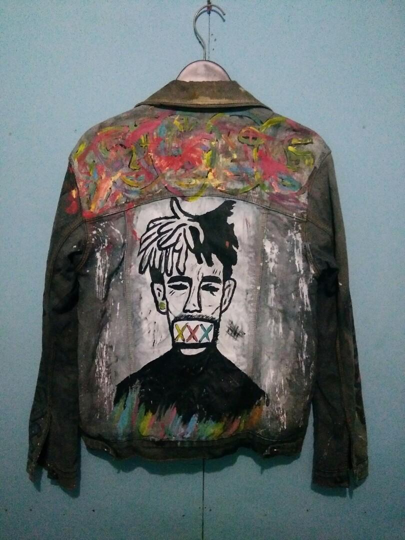 Jaket Denim Painting Fesyen Pria Pakaian Atasan Di Carousell