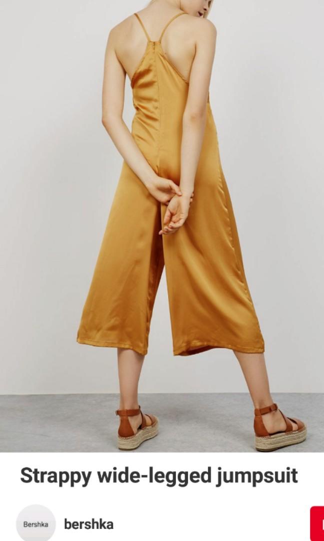 NEW Bershka Gold Strappy Wide Leg Jumpsuit Women s Fashion
