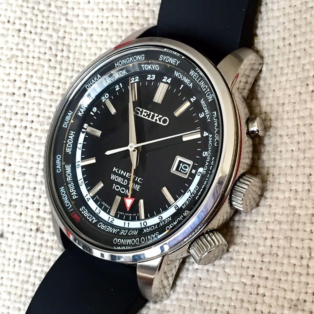 Seiko Kinetic World Time 100M SUN069, 名牌, 手錶- Carousell