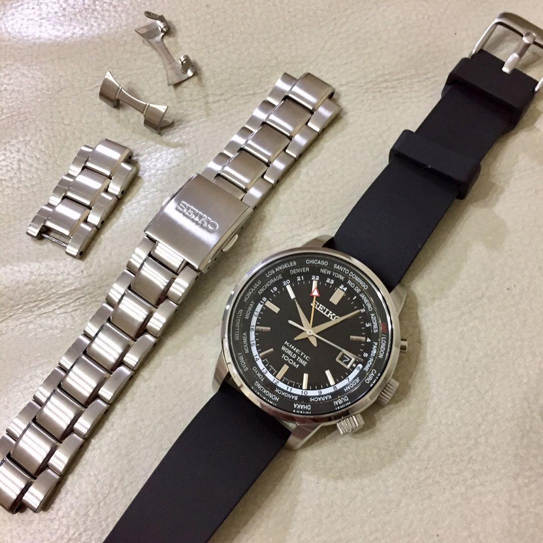 Seiko Kinetic World Time 100M SUN069, 名牌, 手錶- Carousell