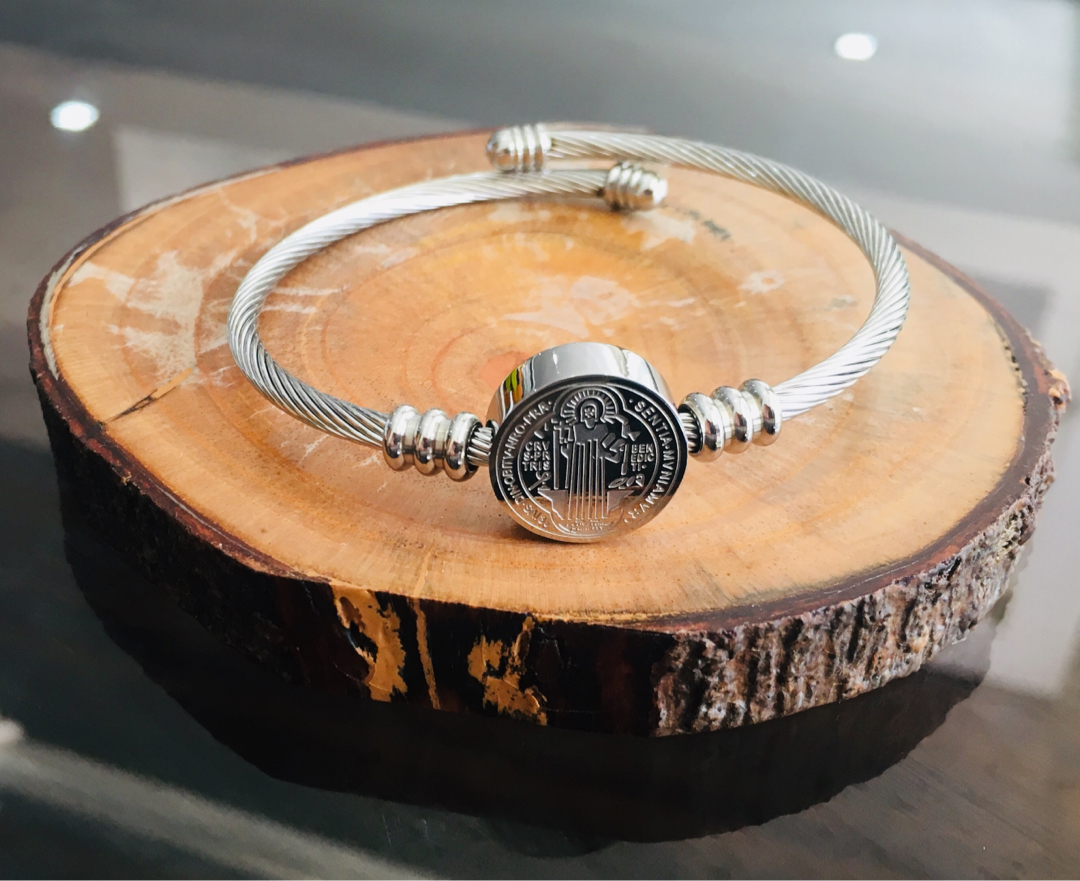 St. Benedict silver charriol bangle bracelet Women s Fashion