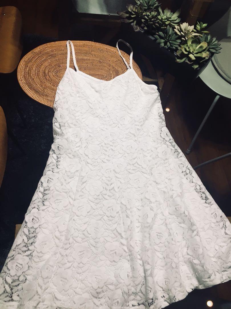 TOPSHOP White Lace Mini Dress, Women's 