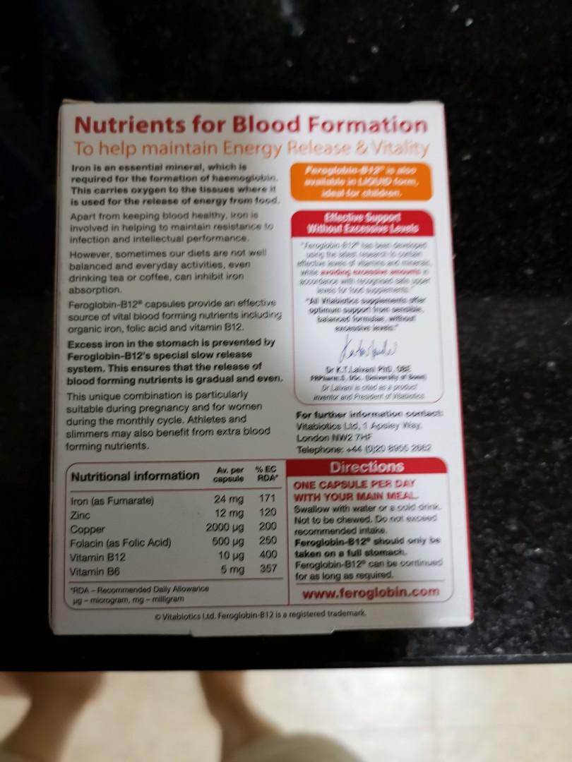 Wts Vitabiotics Feroglobin B12 Iron Folic Acid Supplement Health Beauty Bath Body On Carousell