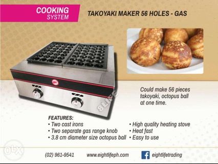 Takoyaki grill 56 holes gas or electric with free stainless waffle dispenser
