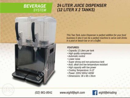 Brand New 24 Liter Juice Dispenser 12 Liters per tank