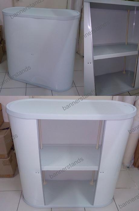 Oval Portable Counter with Header Booth Collapsible Table Promotion (Category: Office Furniture & Fixtures) located in Quezon City. Submitted by bannerstandsph (Listing ID 238495184, Image 2). Description: Portable Booth / Pop Up Desk / Collapsible Table / Counter with Header Heavy Duty PVC Construction Lightweight Internal support bars includes carrying case easily transportable Table Top Shape: Oval Shape Price: P4,500 Price with Laminated Stic