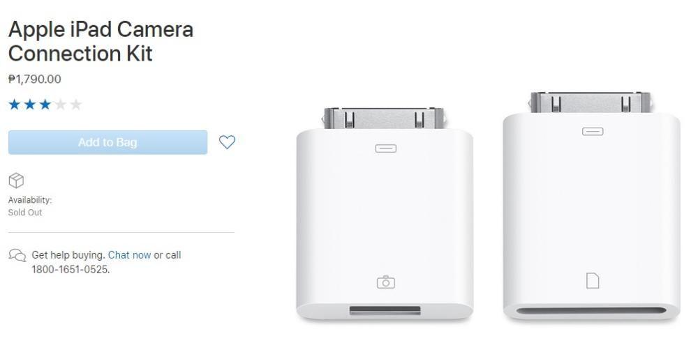 APPLE Camera Connection Kit iPad 1st 2nd 3rd Gen USB connector 30 pin