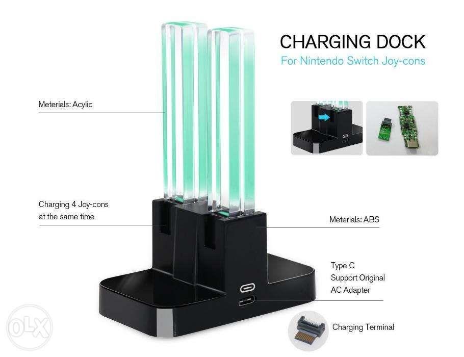 DOBE Joycon Controller Charging Dock Station for Nintendo Switch (Category: Nintendo) located in Manila. Submitted by techsmartph (Listing ID 238525790, Image 3). Description: -Perfessionally Designed - This Stand is designed to charge the Nintendo Switch Joy cons, with four charging docks. -Fashionally Designed- Piano black surface treatment, four color changeable square column as the charging indicator, increase the purple color of products -Wi