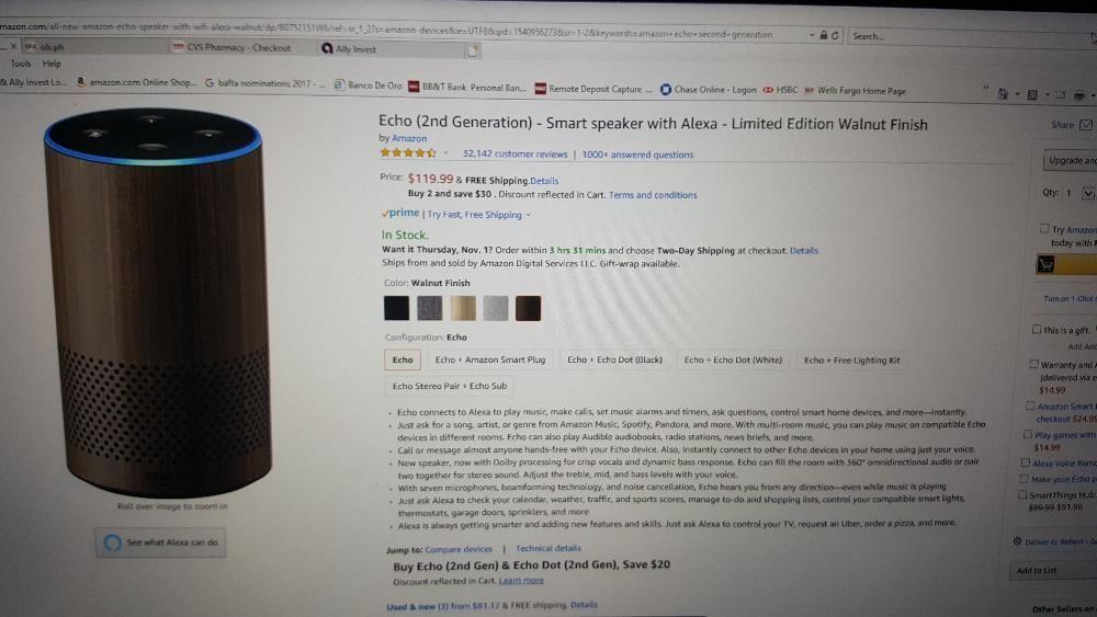 Echo, 2nd Generation, Smart Speaker Limited Edition - Walnut