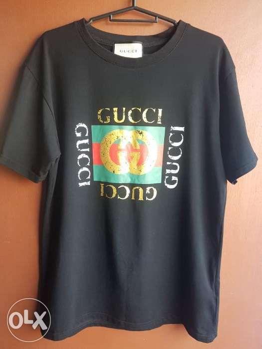Gucci Logo Black TShirt, Men's Fashion 