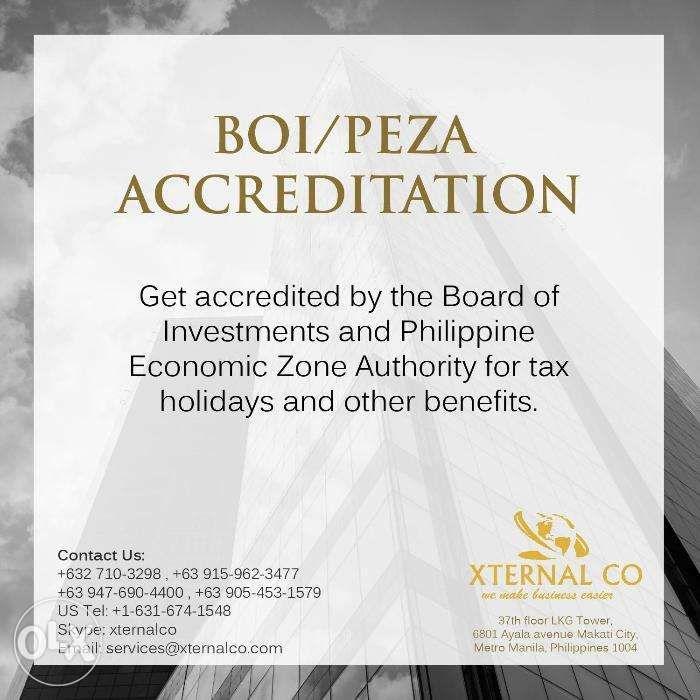 CPA Accountant Auditor Fda Peza Boi ITR FS Permit Renewal Visa service (Category: Admin, Finance, Legal) located in Manila. Submitted by xternalco2026 (Listing ID 238547319, Image 3). Description: Avail our business services at a very reasonable rate for all types of enterprise Services includes: Business registration (Brgy Clearance,City hall Business Permits & Licenses) BIR Registrations (company OR and Books of Accounts included) SEC Amendment