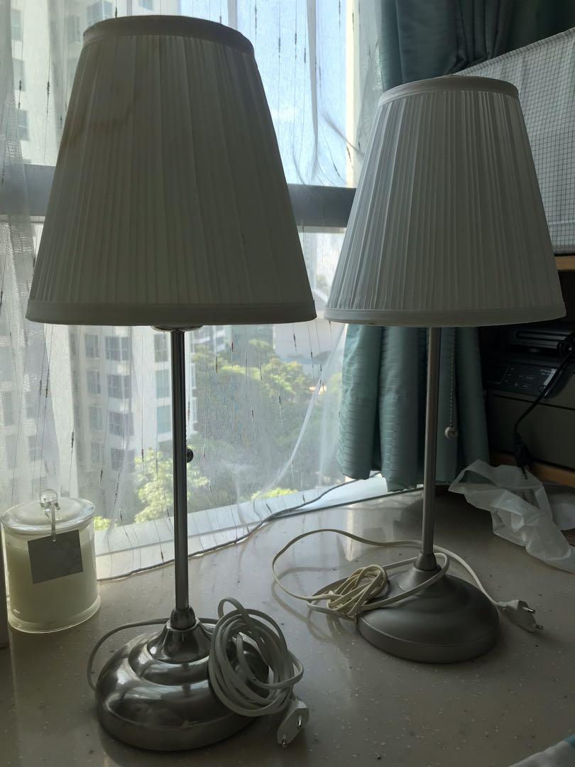 2x Ikea bedside table lamps (silver), Furniture & Home Living, Home