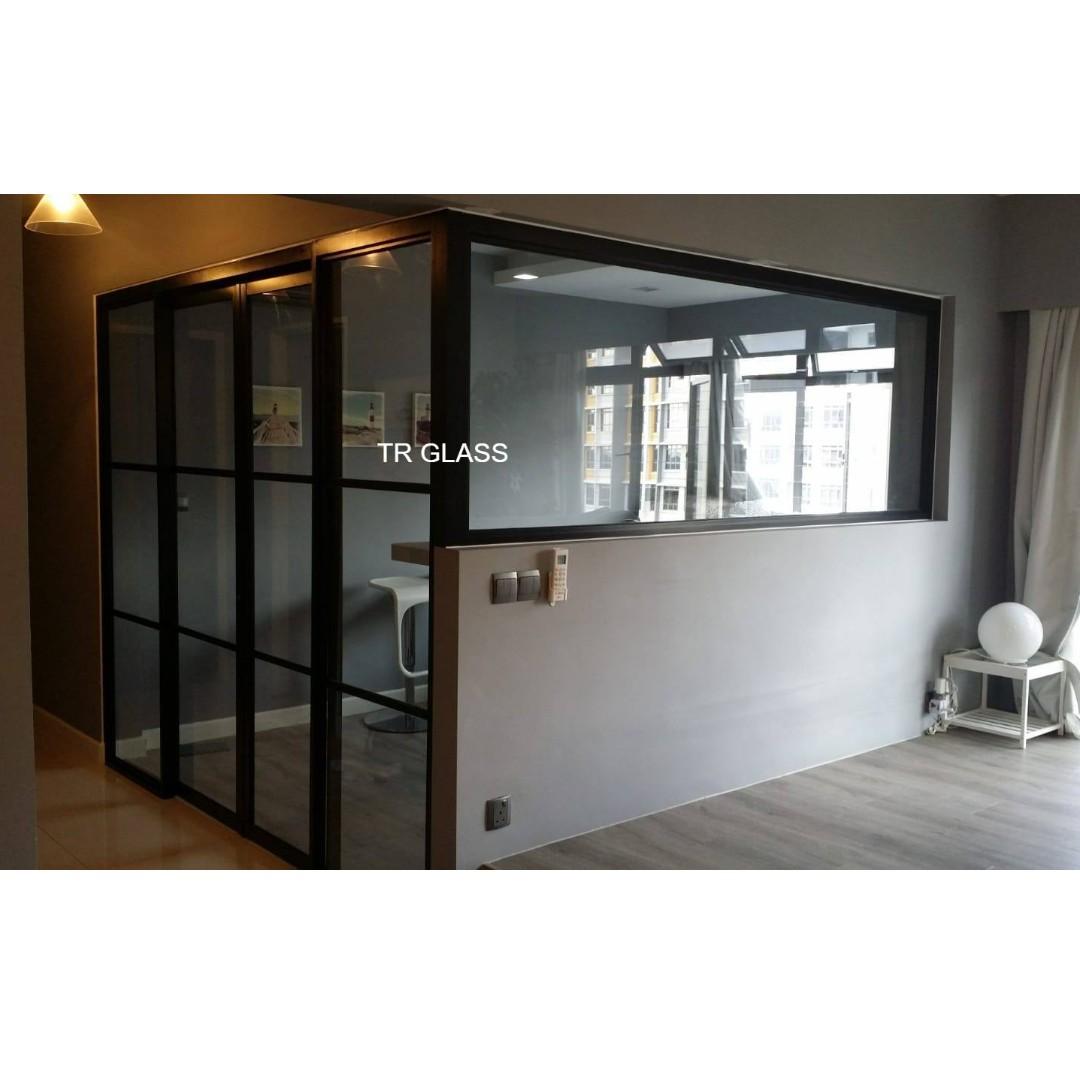 Aluminium Frame Sliding Door With Fix Glass In Lattice Design