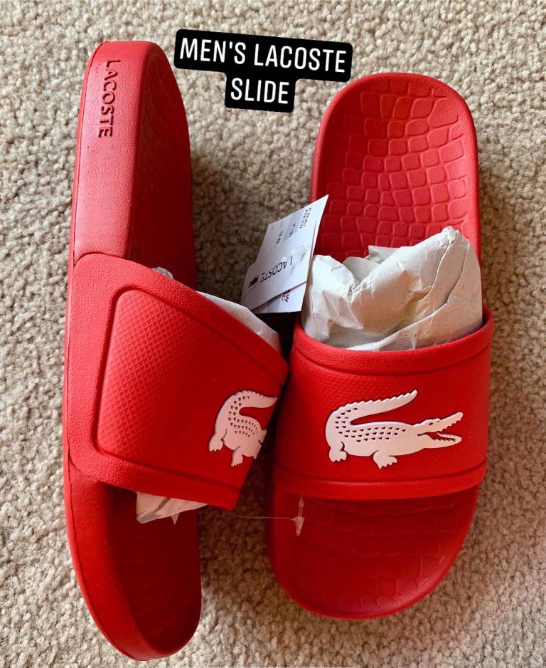 lacoste slippers red
