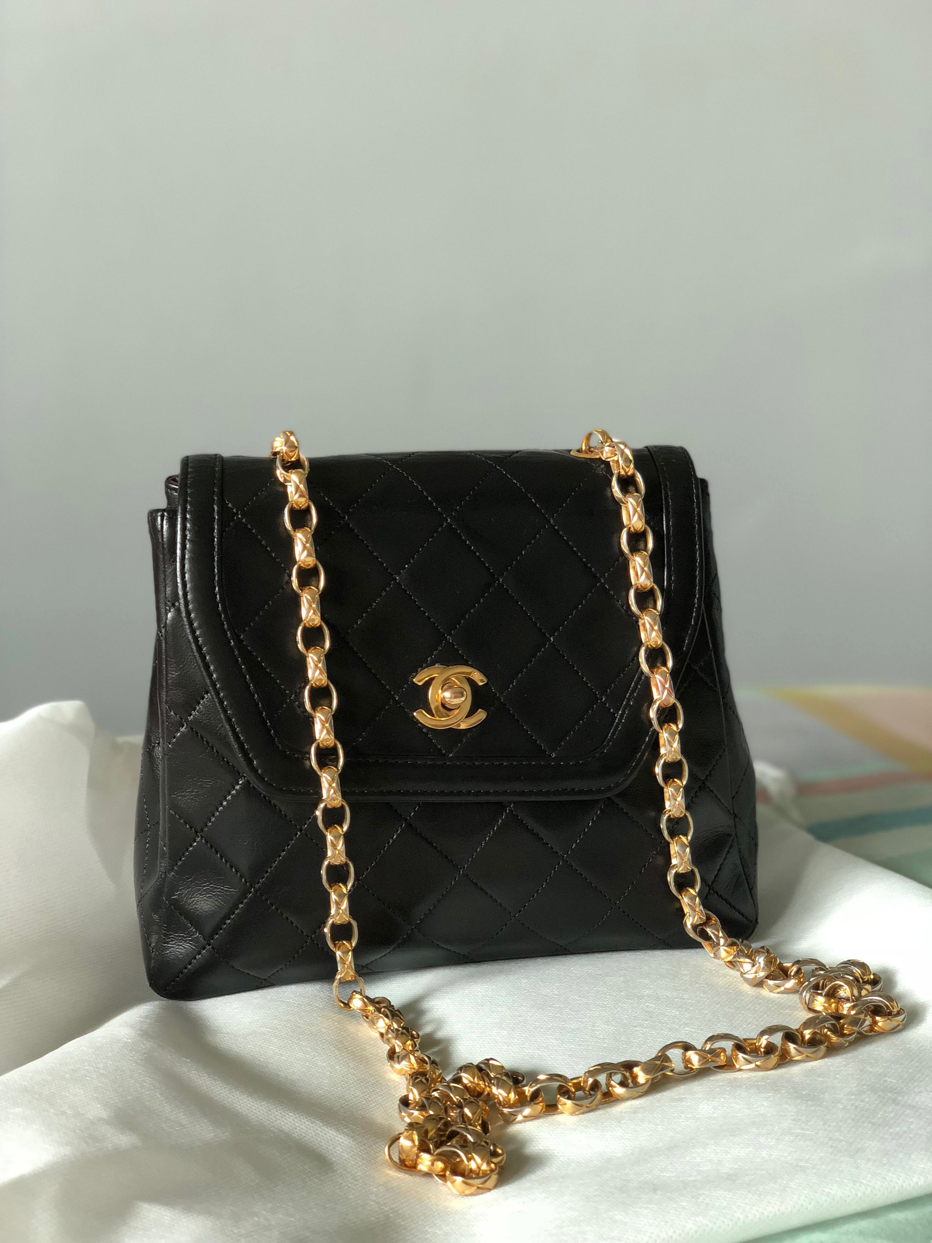 CHANEL Large Classic Handbag Chain Shoulder Bag Flap Black Caviar