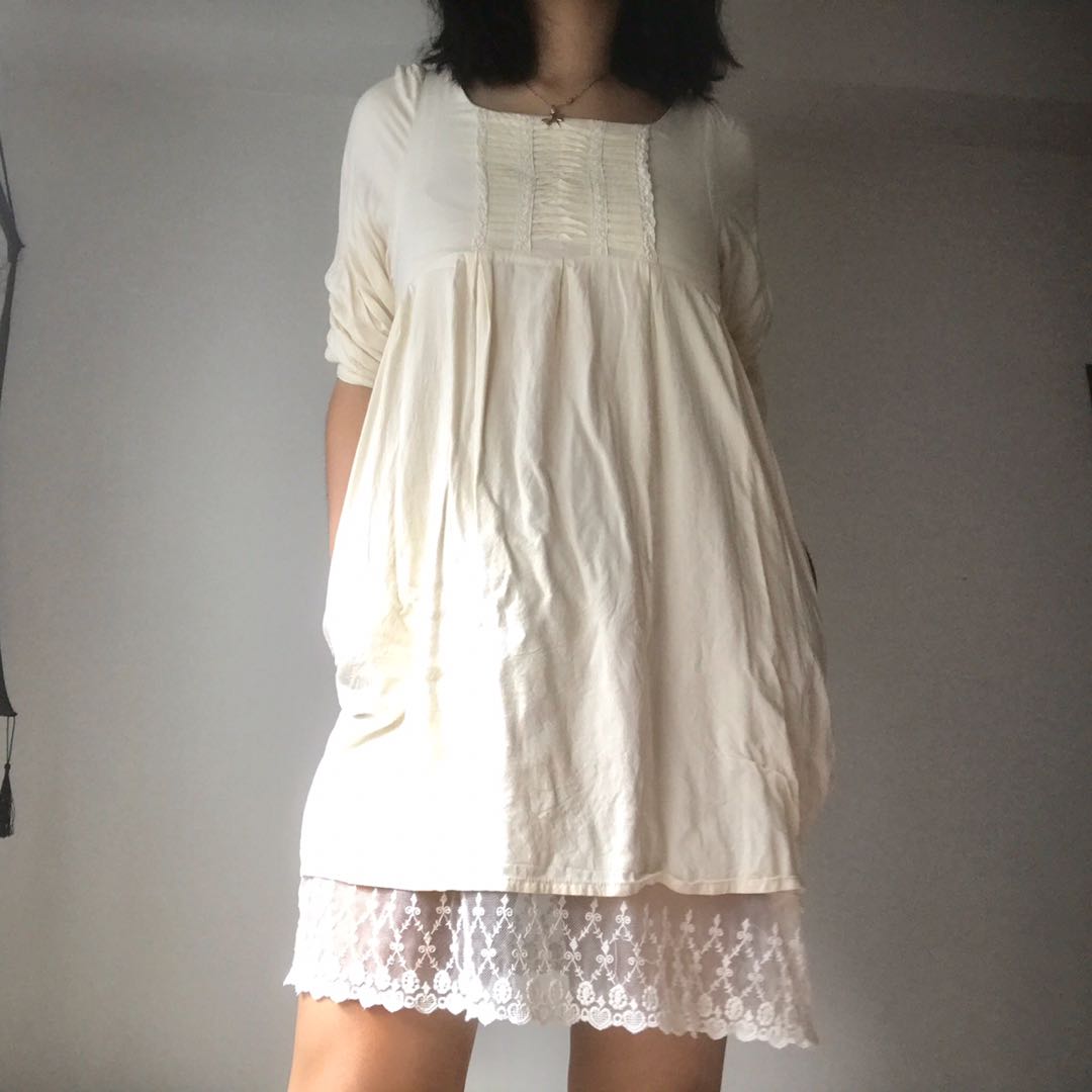 Cream Babydoll Lace Dress Women S Fashion Dresses Sets Dresses On Carousell