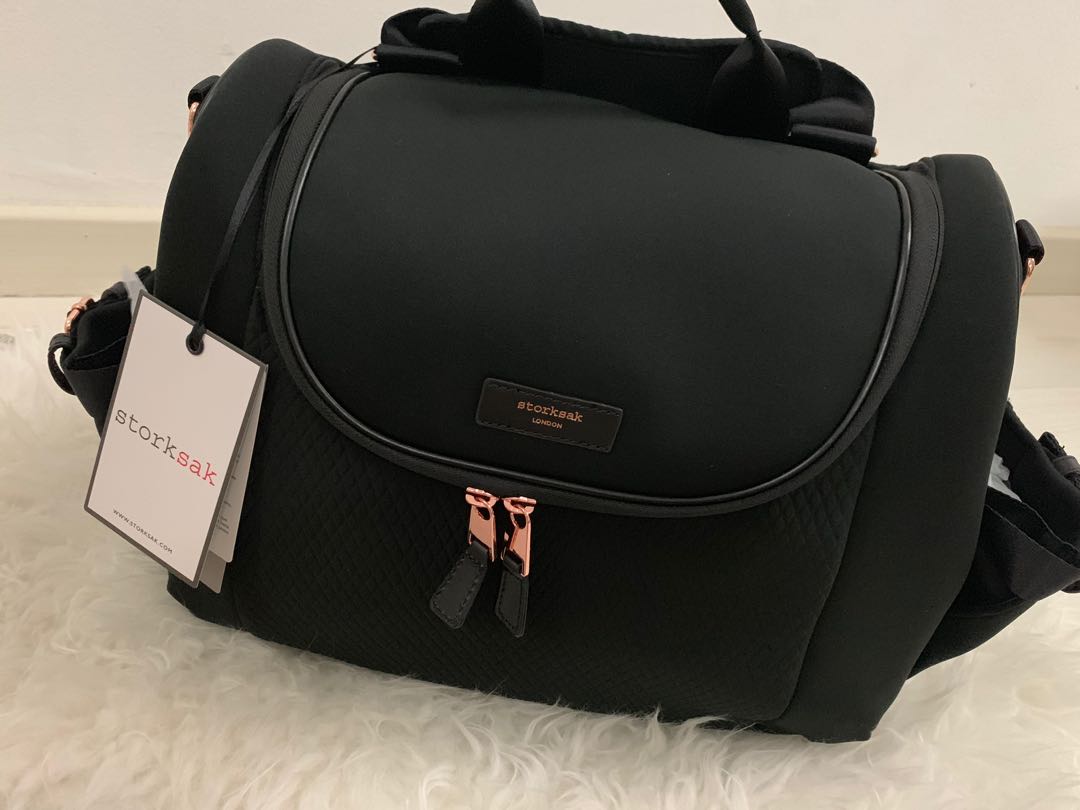 Diaper Bag : Storksak Poppy Luxe Black Scuba, Babies & Kids, Going Out, Diaper  Bags & Wetbags on Carousell