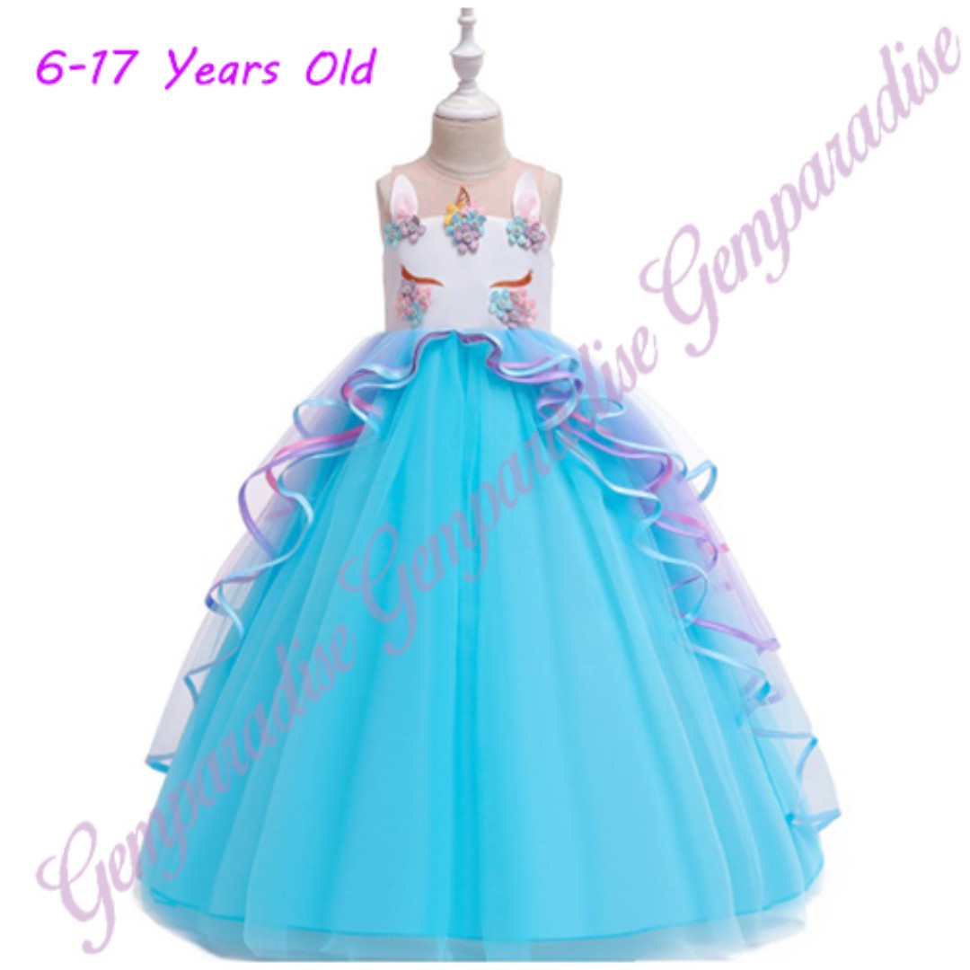 Special Promo Elegant Unicorn Princess Dress Long Gown Blue