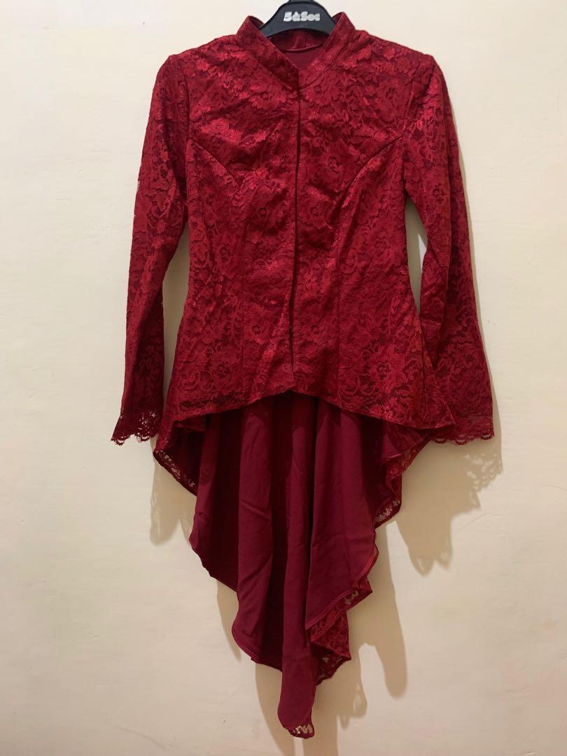 Kebaya merah hati, Fesyen Wanita, Pakaian Wanita, Gaun u0026 Rok di Carousell