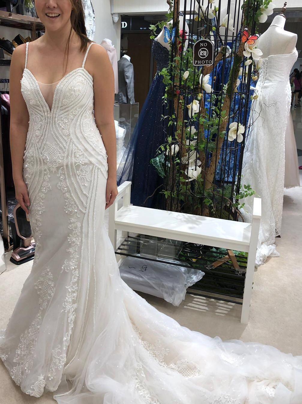 Mermaid Fit Flare Beaded Wedding Gown Women S Fashion