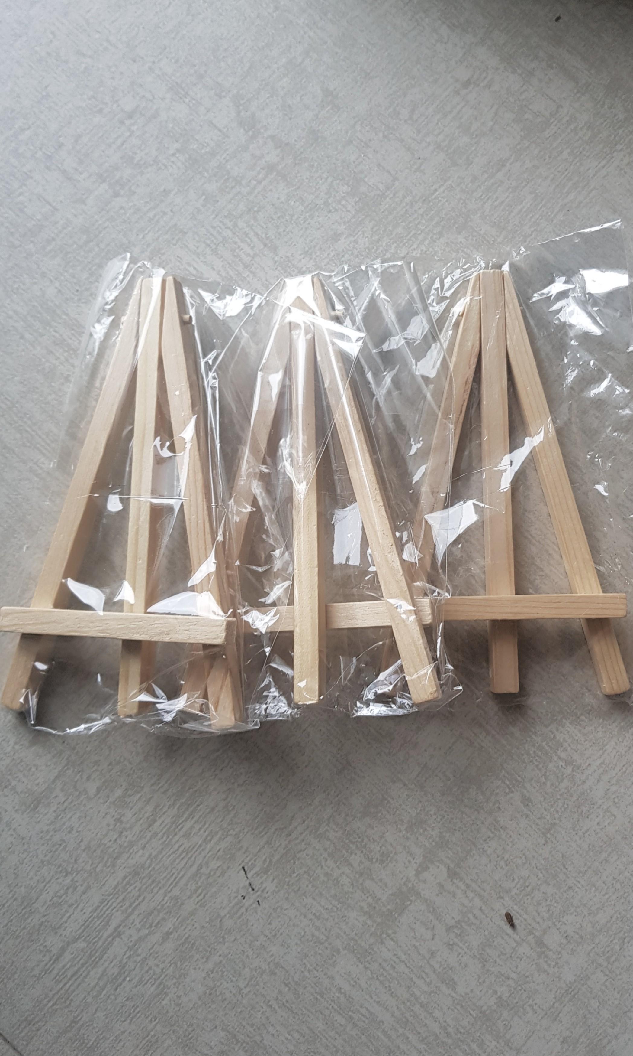Mini Wooden Easel (25 pcs.) (Category: Craft Supplies & Tools) located in San Juan City. Submitted by pinwheeler (Listing ID 238420063, Image 2). Description: Mini wooden easel stands, 25 pieces on-hand, brand new and individually wrapped. Can be used as standees for photos, cards, etc. Height: 6 inches. Selling all 25 as one set only. Meetups in San Juan, Ortigas area or BGC. Can be picked up via Grab or Lalamove also..