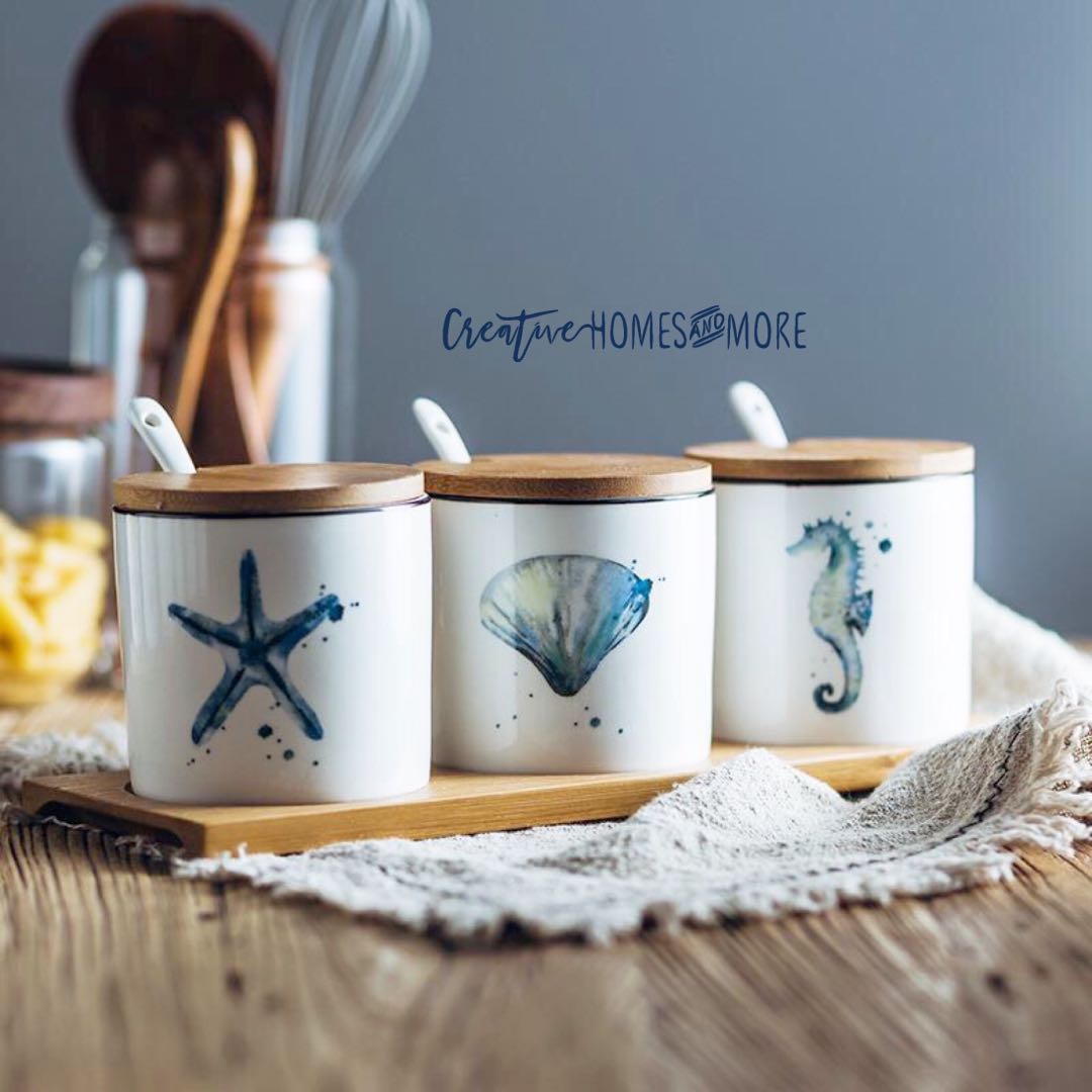 Get Wallpaper Mod Beach Style Watercolor Illustration Spice Jar Set Of 3 Home For Free