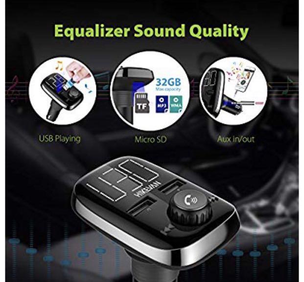 New Version] HIKEVAN Bluetooth FM Transmitter for Car Aux Radio Adapter  Receiver Two Fast Charging Ports 2.4A USB/Micro SD MP3 Player Flexible Neck  AUX In/Out for iPhone 7 iPad Samsung LG, Mobile