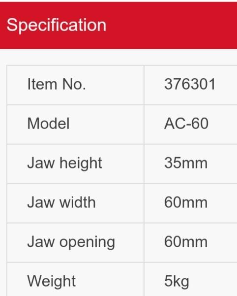 TTMC Angle Clamp for Welding or Woodworking (Category: Home Improvement Tools & Accessories) located in Manila. Submitted by raineshop77 (Listing ID 238342557, Image 3). Description: Angle Clamp TTMC brand Precision Angle Measurements For Woodworking or Welding Use Model and Price AC-60 model php 4000.00 Jaw Width 60mm Jaw Open 60mm Jaw Height 35mm AC-100 model php 4800.00 Jaw Width 90mm Jaw Open 100mm Jaw Height 60mm Feel free to inquire 0915424