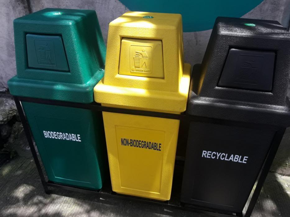 Waste Segregation Trash Bin 3 Slots 53L Hooded Bin Design, Furniture ...