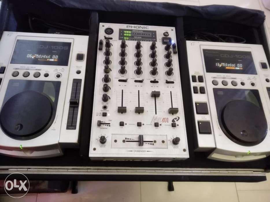 pioneer cdj100s set of dj player with phonic 4 channel mixer sound