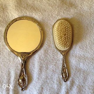 Vintage mirror and brush set