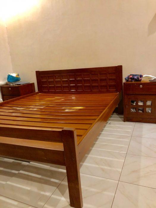 Queen size Narra Bed Frame w 2 narra side tables, Furniture & Home