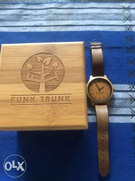 Funk Trunk bamboo watch (Category: Men's Watches) located in Quezon City. Submitted by c.millora (Listing ID 238601073, Image 3). Description: This listing is hosted on Carousell on behalf of OLX Philippines. Funk Trunk bamboo watch with box. Japanese Quartz movement. Leather strap. Looks good for casual wear. Newly replaced batteries. Good condition. Rarely used. Meet ups in QC (UP, Fairview & Trinoma), Mandaluyong (Pioneer) or Manila (La Salle 