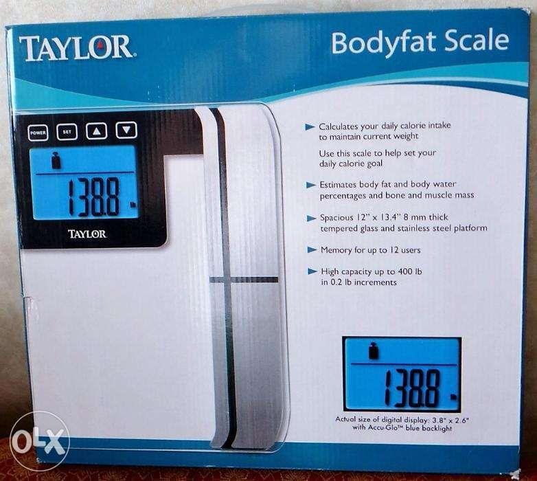 Taylor Glass Body Composition Digital Bathroom Scale, BIA Technology,  Estimates Body Fat, Muscle Mass, and Body Water, 400 lb Capacity, User