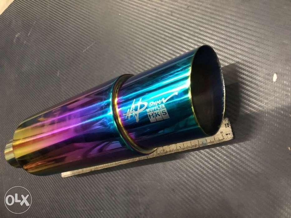 HKS Mini Muffler Tambucho rainbow 2half inlet by 3half outlet slant