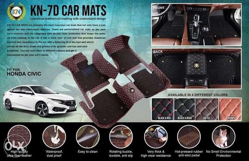 KN 7D Luxury Custom Car Mats For Honda Civic 2016 to 2018