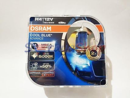 Osram H4 Cool Blue Advance Super White 5000K Head Light Bulbs Pair