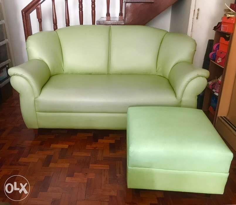 green leather sofa (Category: Sofas) located in Manila. Submitted by foxydivas (Listing ID 238775740, Image 2). Description: Made in italy Leather sofa Pastel green with ottoman.