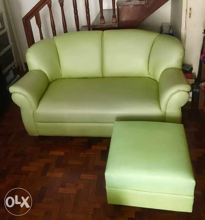 green leather sofa (Category: Sofas) located in Manila. Submitted by foxydivas (Listing ID 238775740, Image 3). Description: Made in italy Leather sofa Pastel green with ottoman.