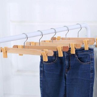 High Quality Wooden Pants Skirt Hangers Plastic Clips