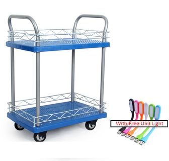 Double Decker Plastic Platform Push Cart Double Trolley