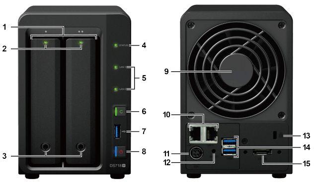 Synology DiskStation DS718plus 2Bay (Category: Computer Parts) located in Quezon City. Submitted by ann_xbs (Listing ID 238831204, Image 2). Description: "CPU Intel Celeron J3455 quad-core 1.5GHz Hardware encryption engine Yes (AES-NI) Memory 4 GB DDR3L Compatible drive type 2 x 3.5"" or 2.5"" SATA SSD / HDD (drives not included) External port • 3 x USB 3.0 port • 1 x eSATA port Size (HxWxD) 157 x 103.5 x 232 mm Weight 1.74 kg LAN 2 x 1GbE (RJ-45