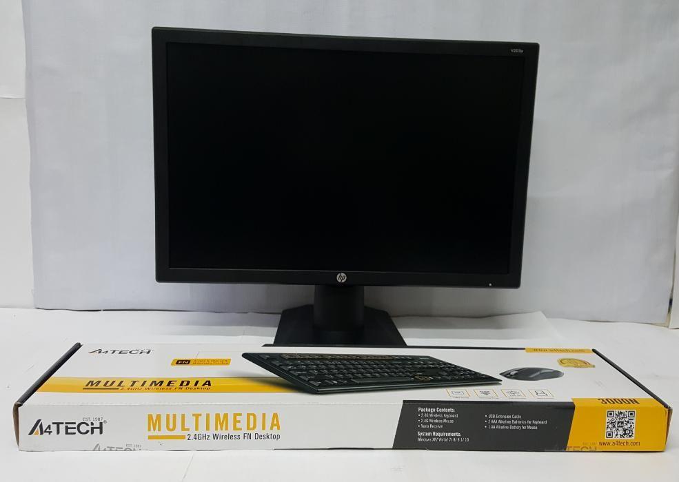 HP V203P 19.5inch LED Monitor with A4TECH 3000N Wireless USB Keyboard
