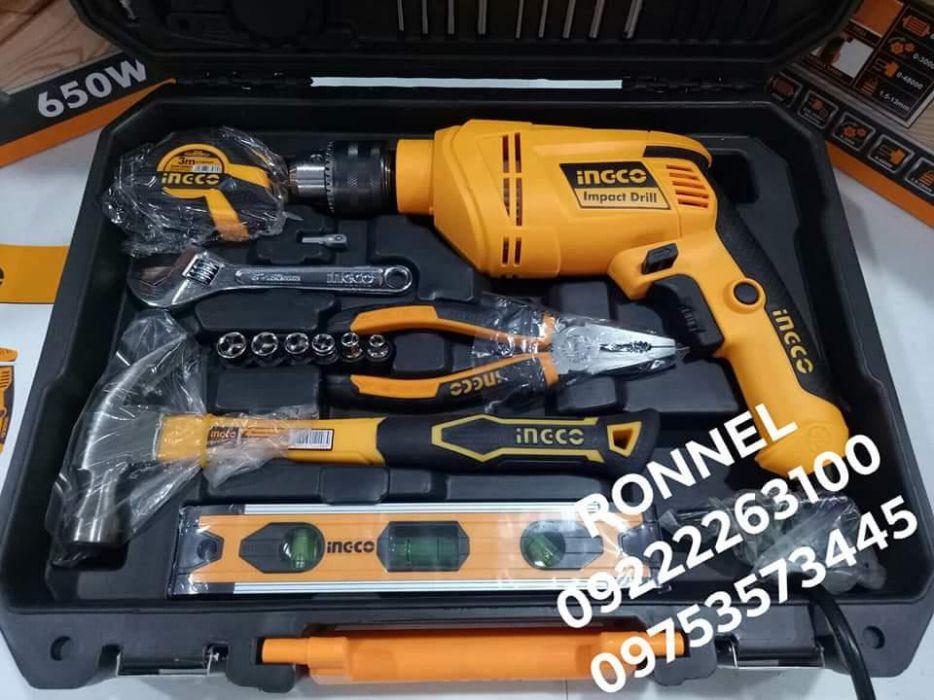 INGCO Impact Drill Tool Set HKTHP11021 (650W) (Category: Construction Tools & Equipment) located in Valenzuela. Submitted by ronnelpowertools (Listing ID 239114378, Image 3). Description: ( H5 ) Price - 3,475 DR INGCO Impact Drill Tool Set HKTHP11021 (650W) Description: • 101 Pcs Tools Set • 1 Pc 650W Impact Drill • 220-240V/50Hz, 13mm key chuck • 1 Pc 8Oz Claw Hammer • 1 Pc SL5.5x100 Screwdriver • 1 Pc PH1x100 Screwdriver • 1 Pc 6" Combination P