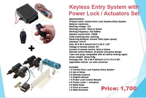 Keyless Entry System with Power Lock Actuators Set